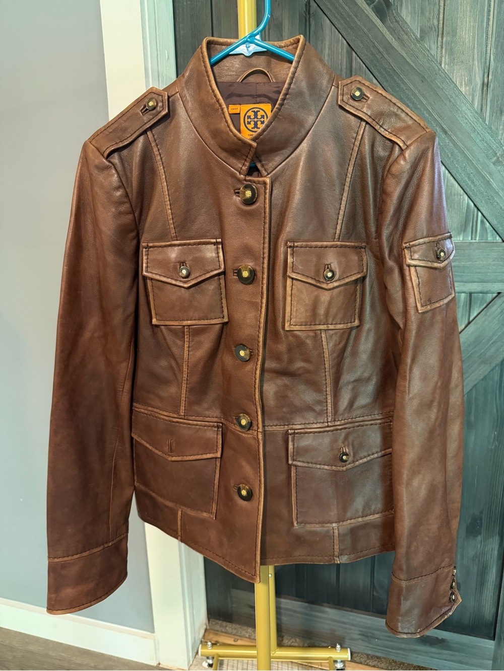 Tory Burch Brown Leather Military-Style Jacket